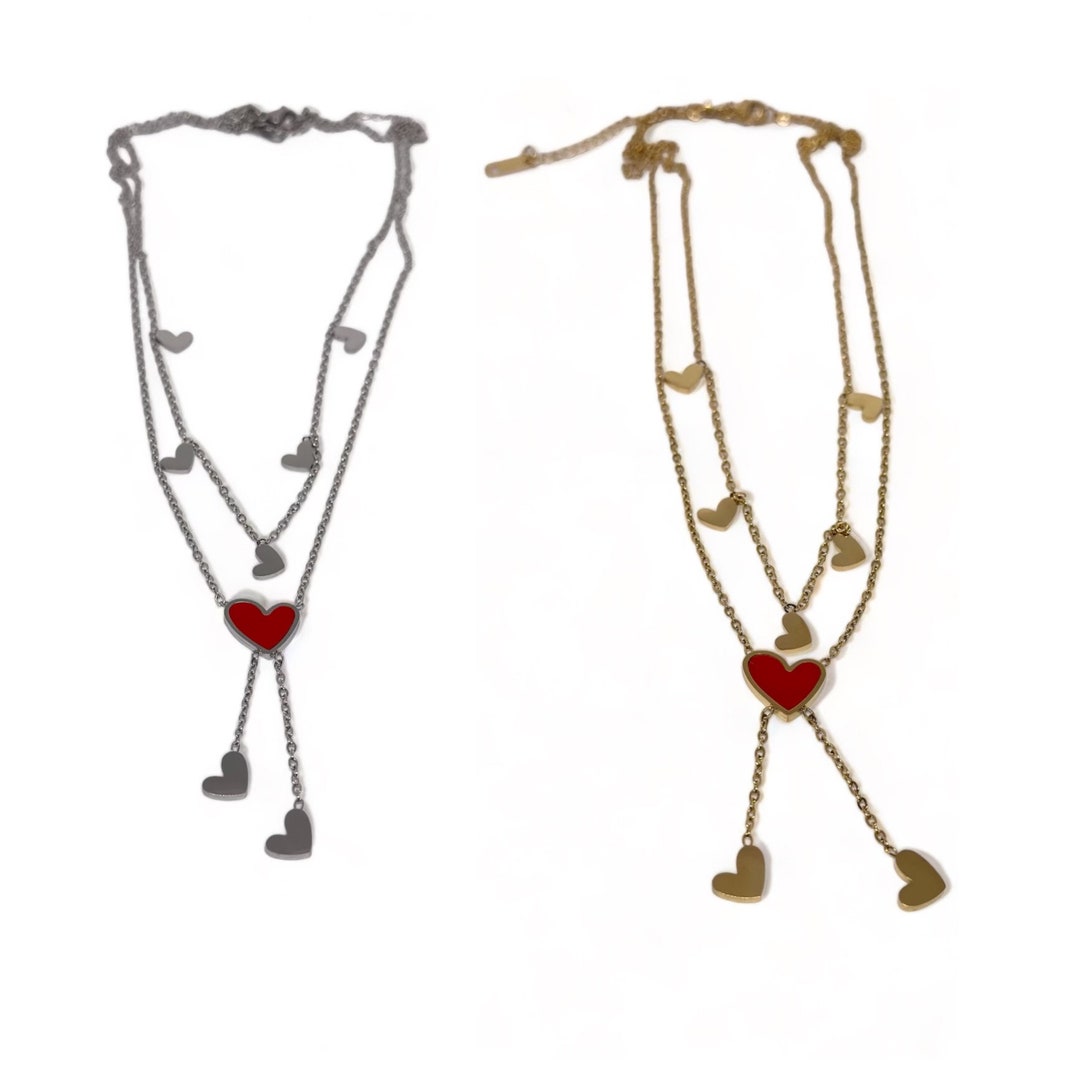 Double Chain Heart Necklace Women Delicate Heart Necklace Dainty Heart