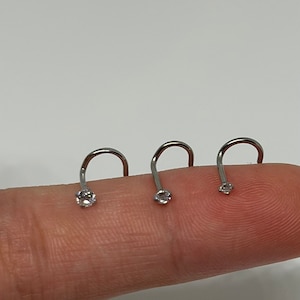 Titan Nasenring Bolzen 20 Gauge - 1,5 mm / 2 mm / 2,5 mm Cz - Nasenschmuck - Nasenpiercing - Cz Nasenstecker - gebogener Schraubverschluss