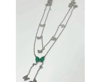 Double Layered Butterfly Necklace - Silver  • Perfect Summer Jewelry, Bohemian Style • Gift for Her • Gift For Mom, Bridesmaid Gift