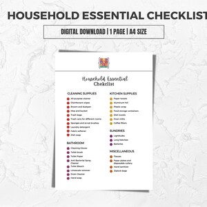 Printable Household Essential Checklist | Home Organization Checklist ...