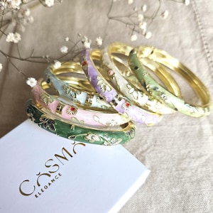 Gold Toned Enamel Bangle Set • Colorful Vintage Retro Statement Bracelet Stack