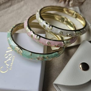 Pastel Enamel Bangle Set • Gold Toned Retro Statement Jewellery