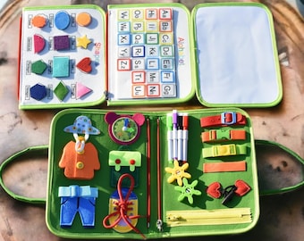 Libro silenzioso in feltro per bambini piccoli: giocattolo sensoriale Montessori - lavagna interattiva per viaggi in aereo - regalo personalizzato con nome per bambini e bambine