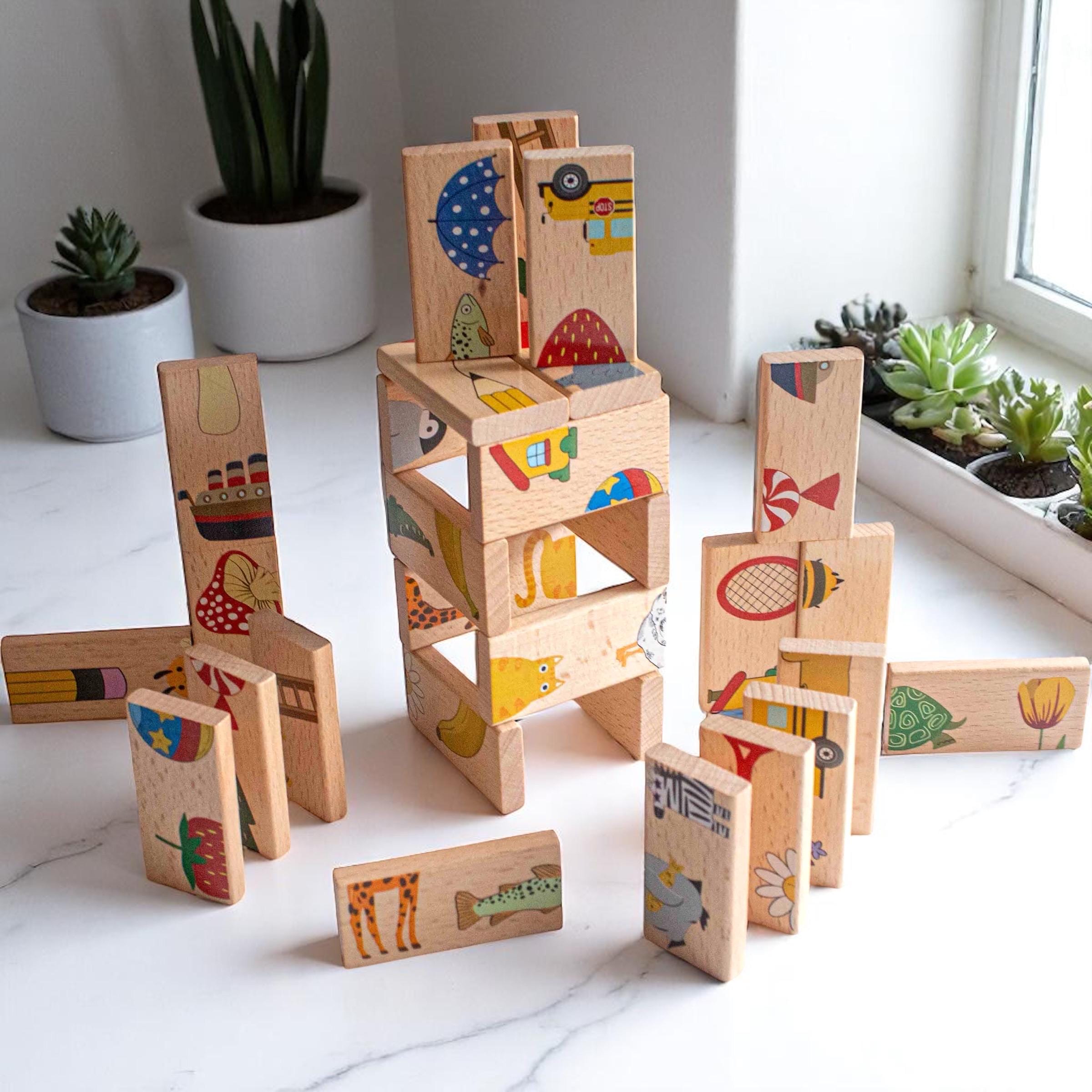 Domino in legno con immagini: puzzle per bambini piccoli, giocattolo per lo sviluppo del cervello - regalo di Natale per bambini piccoli, regalo per bambini piccoli