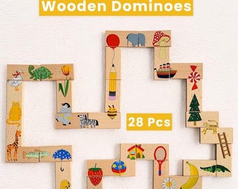 Wooden Picture Dominoes: Toddler Puzzle, Brain Development Toy