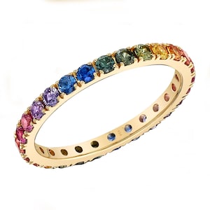 Anillo de eternidad con zafiro arcoíris de 2 mm, anillo de zafiro arcoíris, anillo de eternidad arcoíris, regalo para ella, regalo de San Valentín - Plata 925