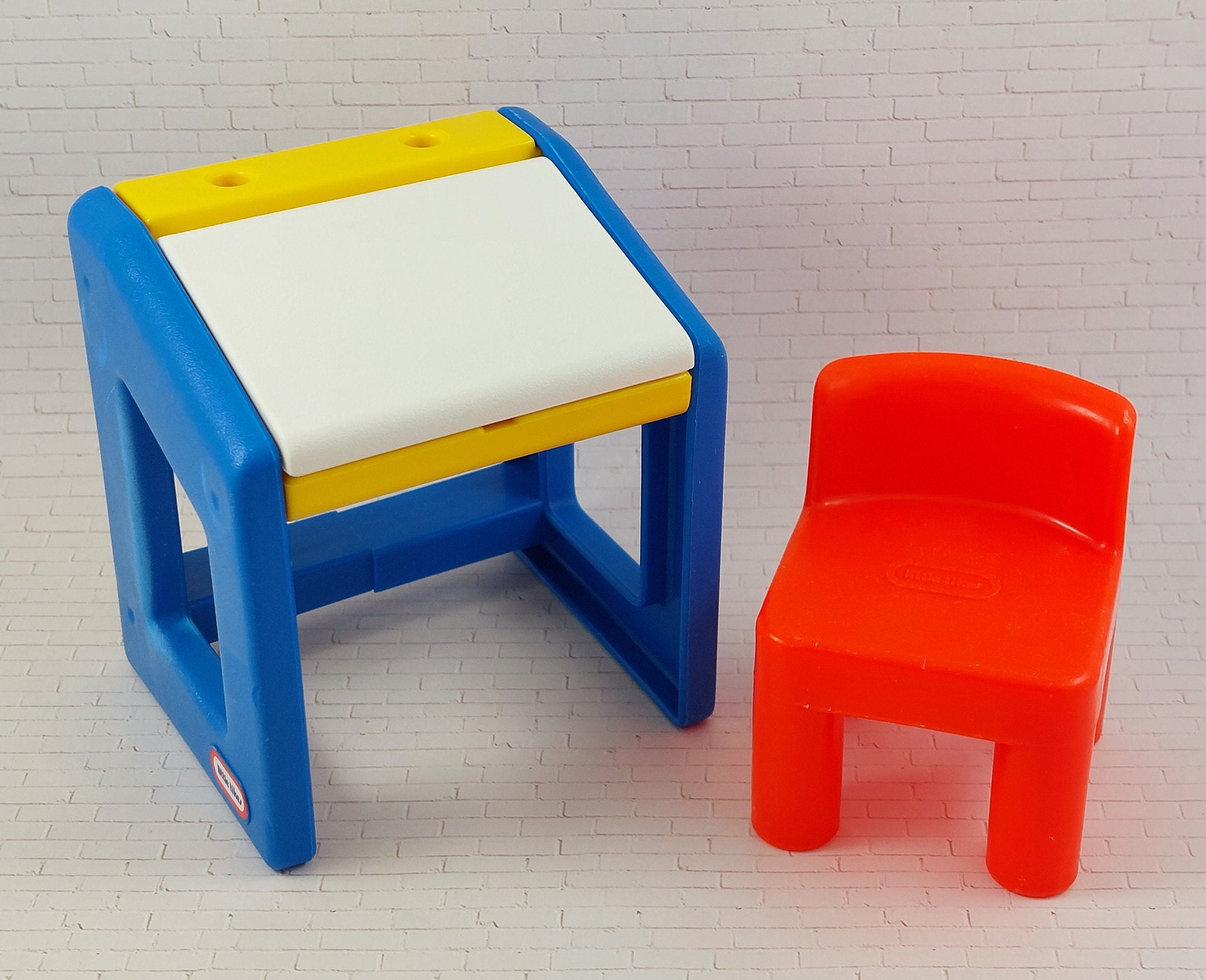 Little Tikes Dollhouse Desk and Chair vintage Toys 1980s blue White Yellow furniture accessories 1990s red Chair Etsy