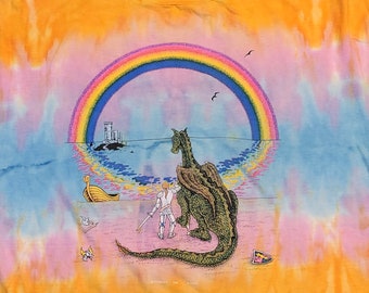 M 1990 Symmetria Rainbow Dragon Tie-Dye Shirt | Vintage 90s Graphic Tee | Rare Single Stitch Hand-Dyed Fantasy Art T-Shirt | Retro Aesthetic