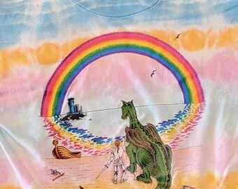 L 1990 Symmetria Rainbow Dragon Tie-Dye Shirt | Vintage 90s Graphic Tee | Rare Single Stitch Hand-Dyed Fantasy Art T-Shirt | Retro Aesthetic