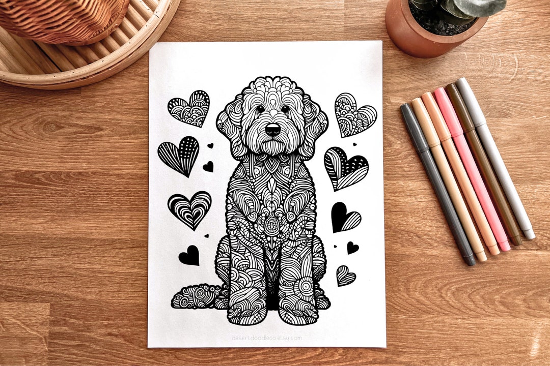 Dog Coloring Page Goldendoodle Coloring Page Adult Coloring - Etsy