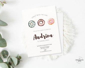 Donut Invitation Template First Birthday Donut Party Birthday Invitation 1st Birthday Donut First Birthday Printable Editable Template