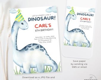Dinosaur Invitation, Dinosaur Birthday, Dinosaur birthday party, dino invitations, Birthday Invitation, EDITABLE, INSTANT DOWNLOAD
