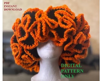 Modèle numérique au crochet avec motif ombré multicolore, motif seau à volants, chapeau de soleil, chapeau d'automne, chapeau d'hiver
