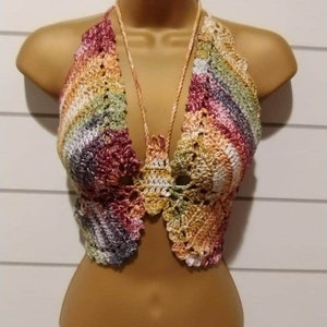 Handmade 100% Cotton Multi color crochet butterfly halter top