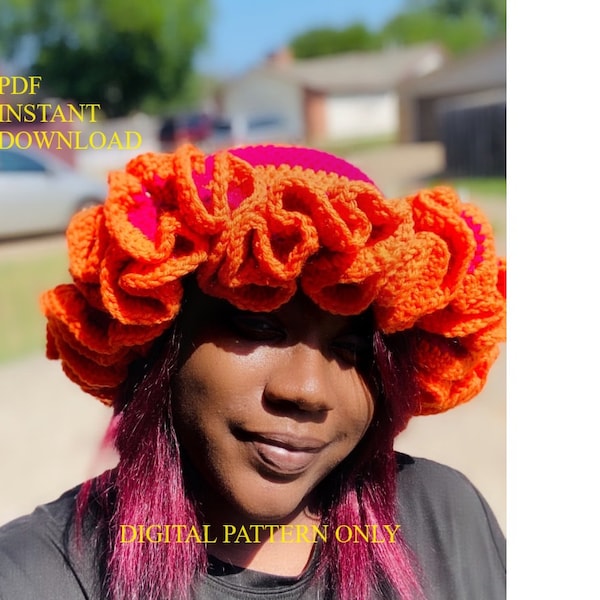 Digital *Patten Only* Multi-Color ombré Crochet Pattern Ruffle Bucket sunhat/ fall hat/ winter hat