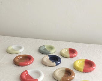 Ceramic Donut Ring Dish • Half & Half Trinket Plate, Speckled Pottery