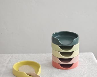 Handmade Ceramic Spoon Rest • Wheel Thrown Pottery, Minimal Bright Kitchen Decor
