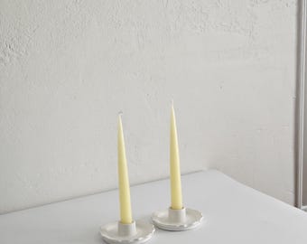 Handmade Ceramic Scalloped White Taper Candle Holder Vintage Inspired