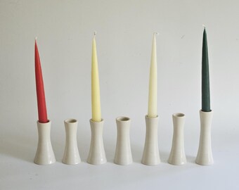 Handmade Wheel Thrown Candlestick • Gloss White Taper Candle Holder