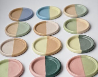 Handmade Color Block Ceramic Coaster: Wheel Thrown Pottery
