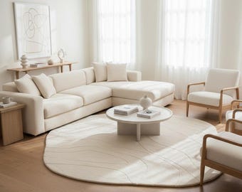 Hand Tufted 5 Ft Ivory Round Irregular Rug – Modern Wool Carpet | Sculpted Contemporary Design for Designer Homes USA Luxury Interior Decor