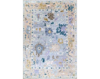 Handwoven Purple Oushak Rug 10x14 – Large Floral Wool Area Carpet, Authentic Turkish Knot, Vintage-Inspired Design, Luxury Home Décor