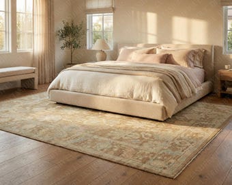 23x30 Beige Oushak Teppich | Tribal Wollteppich für Wohnzimmer Schlafzimmer | Handgewebtes türkisches Design | Neutral Bauernhaus 8x10 10x14 12x15 Teppich