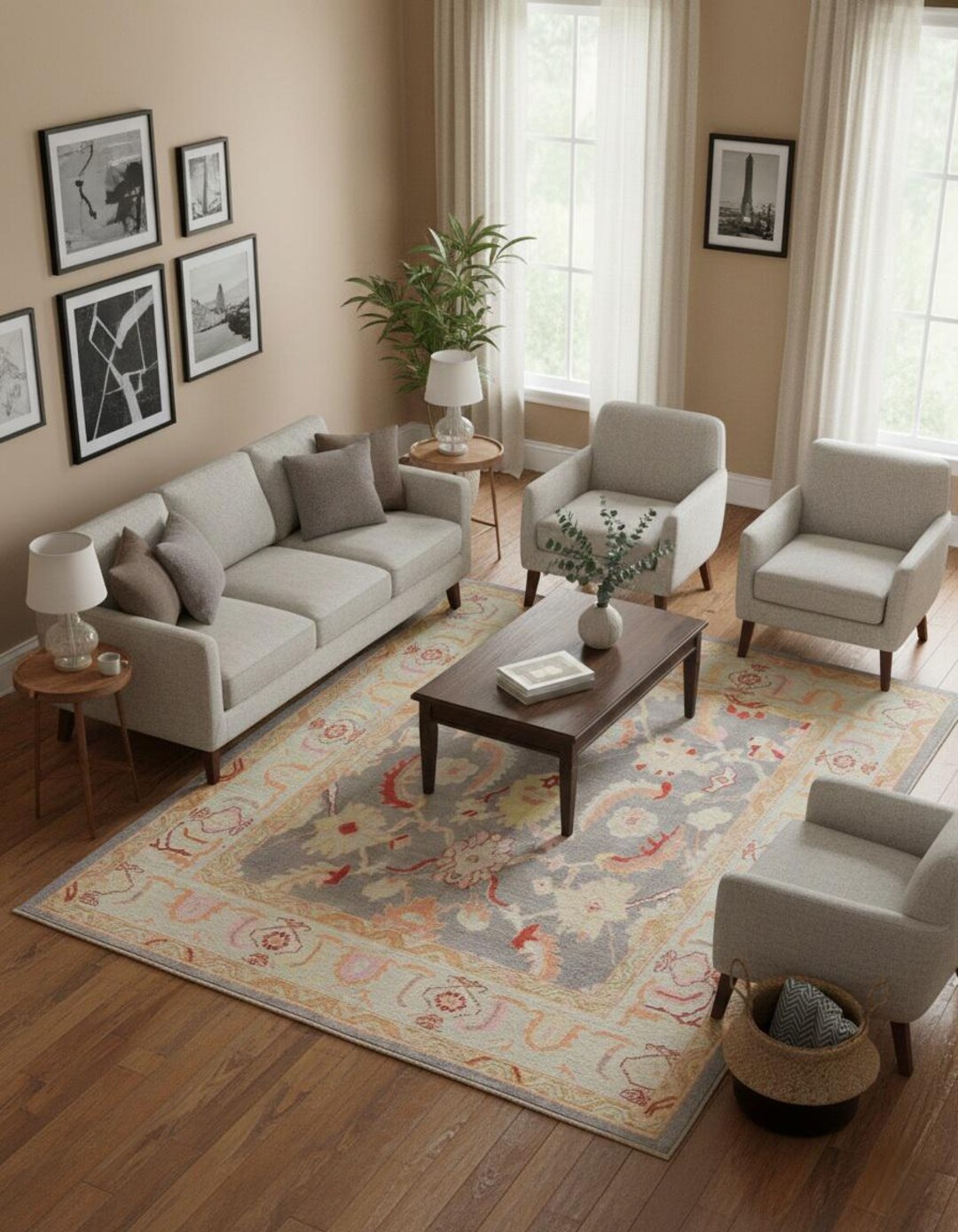 8x10 Size Rug Example 8x10 Grey Oushak Rug | Handwoven Wool Area Rug | Turkish Floral ...