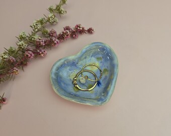 Blue Speckle Ceramic Heart Ring Dish | Jewellery Dish | Gift for Her | Pottery Home Décor