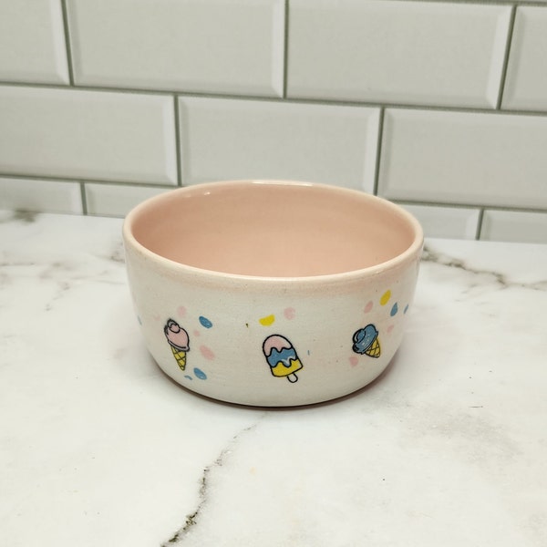 Ice-cream Stoneware Bowl | Snack Bowl | Condiment Dish | Pink Ceramic Bowl | Ice-cream Kitchen Décor | Cute Pink Dish | Handmade Pottery