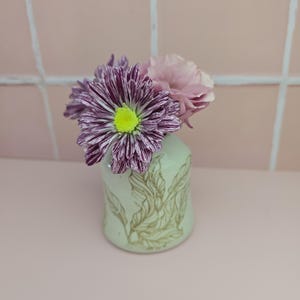 Stoneware Leaf Pattern Vase |  Plant Flower Lover Gift | Vase for Flower and Plant Cuttings | Handmade Pottery