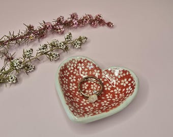 Cherry Blossom Flower Heart Ring Dish | Flower Jewellery Dish | Gift for Her | Pottery Home Décor