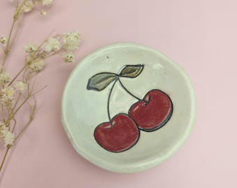 Cherry Stoneware Dish | Cute Handmade Pottery | Cherry Ceramic Jewellery/Ring Dish