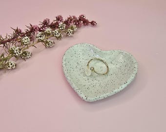 White Speckled Heart Ring Dish | Jewellery Dish | Gift for Her | Pottery Home Décor