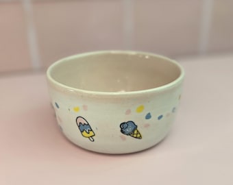 Ice-cream Stoneware Bowl | Snack Bowl | Condiment Dish | Pink Ceramic Bowl | Ice-cream Kitchen Décor | Cute Pink Dish | Handmade Pottery
