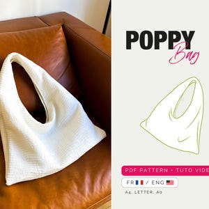 PDF Sewing Pattern Hobo Bag – POPPY Bag – Large Lined Bag with Video Tutorial – Easy and Beginner-Friendly Tote Bag
