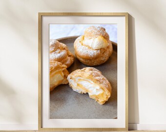 Lemon Profiteroles Print, Dessert Photography Print, Yellow Wall Art, Kitchen Wall Art