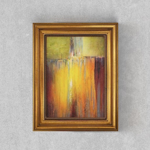 Abstract Landscape Oil Painting - Autumn Harvest Painting Art on Canvas with Golden Frame, Vintage Oil Painting, Signed 8x10 Oil Painting