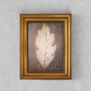 Fallen Leaf Oil Painting-Large Leaf Painting in Golden Frame, Autumn Leaf Botanical Oil Painting Vintage Wall Art, Signed 8x10 Oil Painting