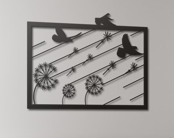 Flying Birds Metal Wall Art, Dandelion Themed Wall Decor, Aesthetic Home Decor