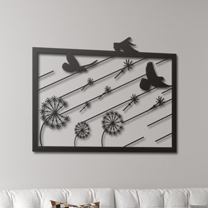 Flying Birds Metal Wall Art, Dandelion Themed Wall Decor, Aesthetic Home Decor