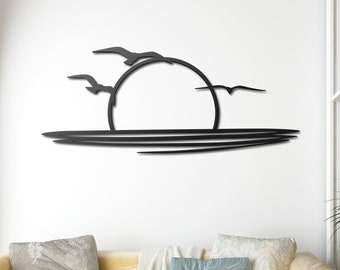 Sunrise Metal Wall Decor, Sun and Seagulls Metal Wall, Christmas Home Decor