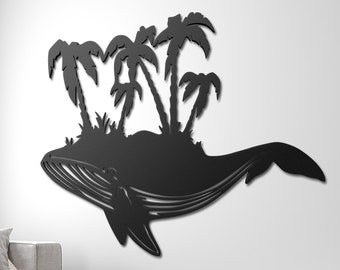 Whale Wall Art, Surrealist Whale Metal Wall Decor
