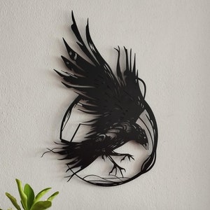 Art mural en métal corbeau, décoration murale corbeau, décoration d'Halloween, décoration d'intérieur gothique, cadeau pour amateur de gothique, décoration murale corbeau, décoration de chambre à coucher