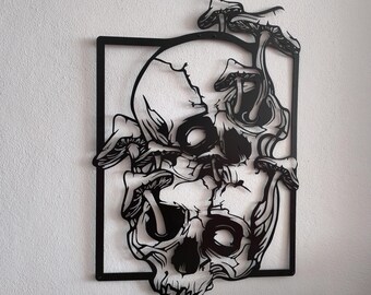 Skulls Metal Wall Art, Skulls with Mushrooms Metal Wall Art, Gothic Home Decor, Gothic Gifts, Skull Wall Decor, Living Room Decor