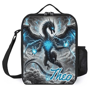 Sac à lunch personnalisé pour enfants avec monogramme personnalisé avec nom Sac à lunch goth dragon éclaircissant pour camp scolaire garçons et filles