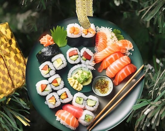 Personalized Cute Sushi Novelty Funny Japanese Vegetable Fish Rice Roll Foodie Lover Food Ornament (Flat Image Design Printed on Ceramic)