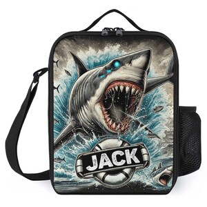 Sac à lunch personnalisé pour enfants avec monogramme personnalisé avec nom Sac à lunch avec bouchées de requin blanc pour camp scolaire garçons et filles