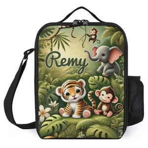 Sac à lunch personnalisé pour enfants avec monogramme personnalisé avec nom Sac à lunch mignon animaux du zoo de la jungle pour camp scolaire garçons et filles