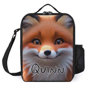 Sac à lunch personnalisé pour enfants avec monogramme personnalisé avec nom Renard des bois de près Sac à lunch pour camp scolaire garçons et filles